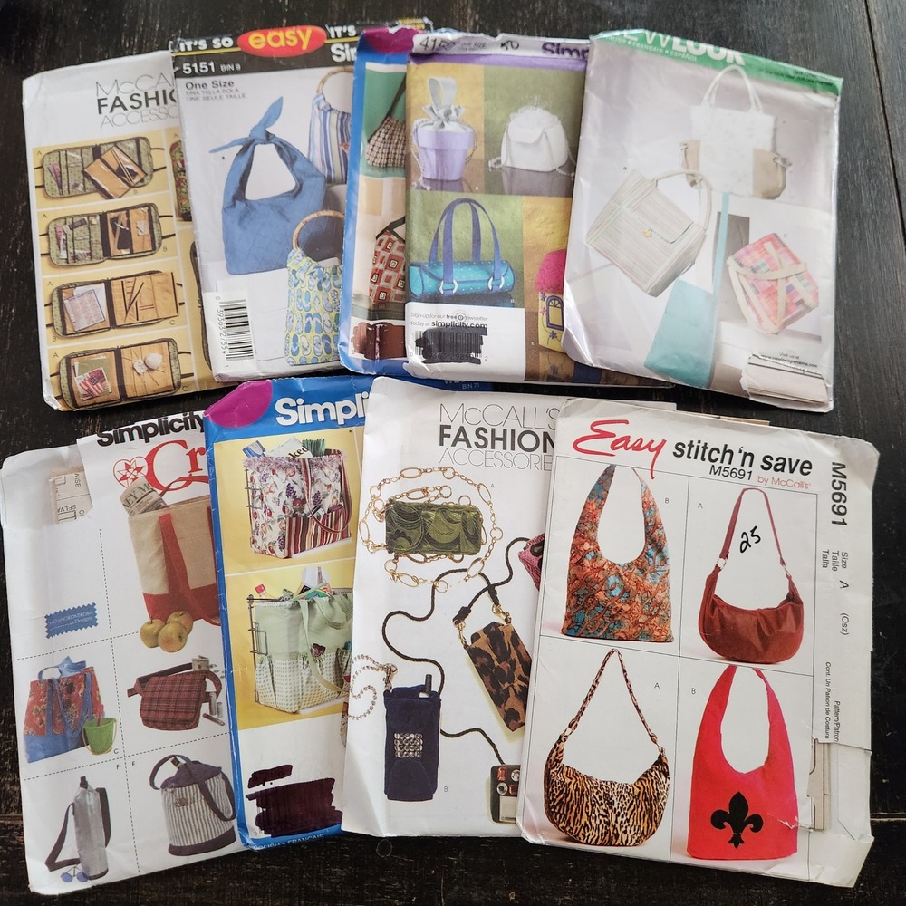 Lot 8 Sewing Patterns McCalls Simplicity New Look Handbags Totes Organizers OSZ